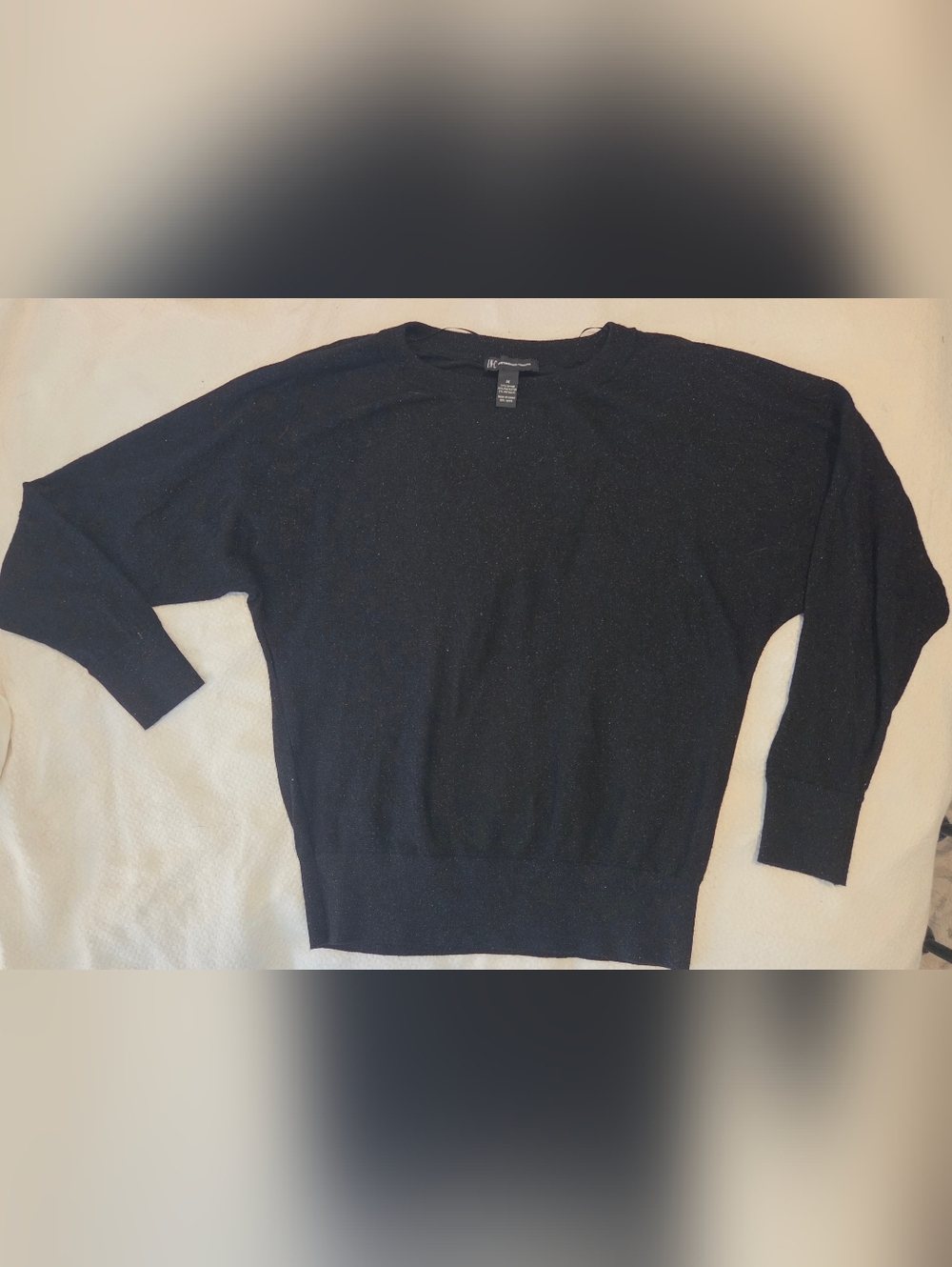 INC International Concepts Black Crewneck Sweater with Subtle Sheen